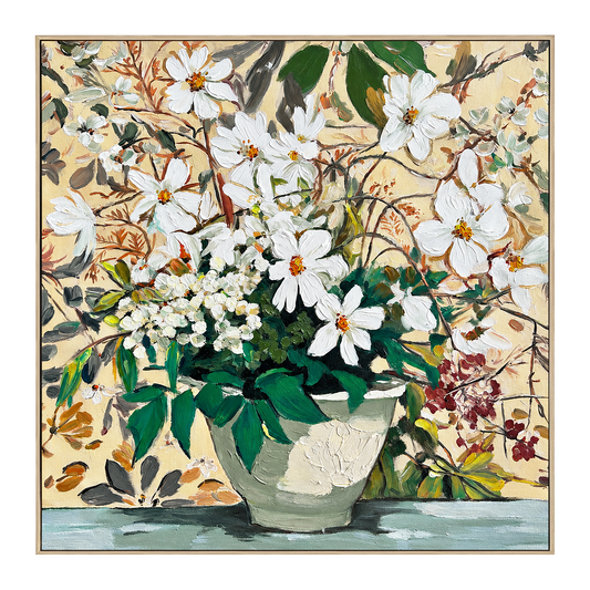 Whispering Petals White Floral Still Life Painting