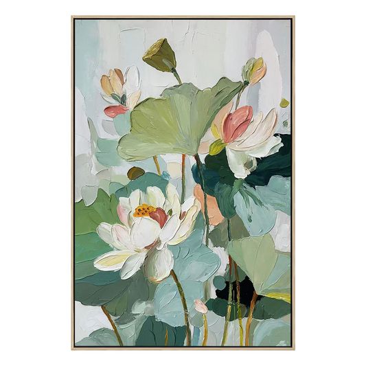 Emerald Lotus¨CTextured Botanical Oil Painting