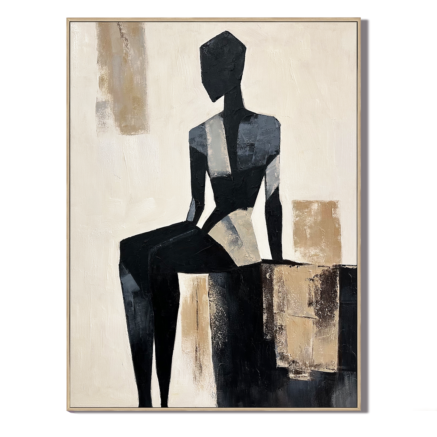 Silent Form Black and Beige Abstract Figure Painting #PIX2£¨126£©