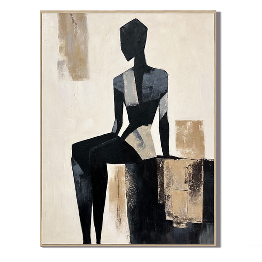 Silent Form Black and Beige Abstract Figure Painting #PIX2£¨126£©
