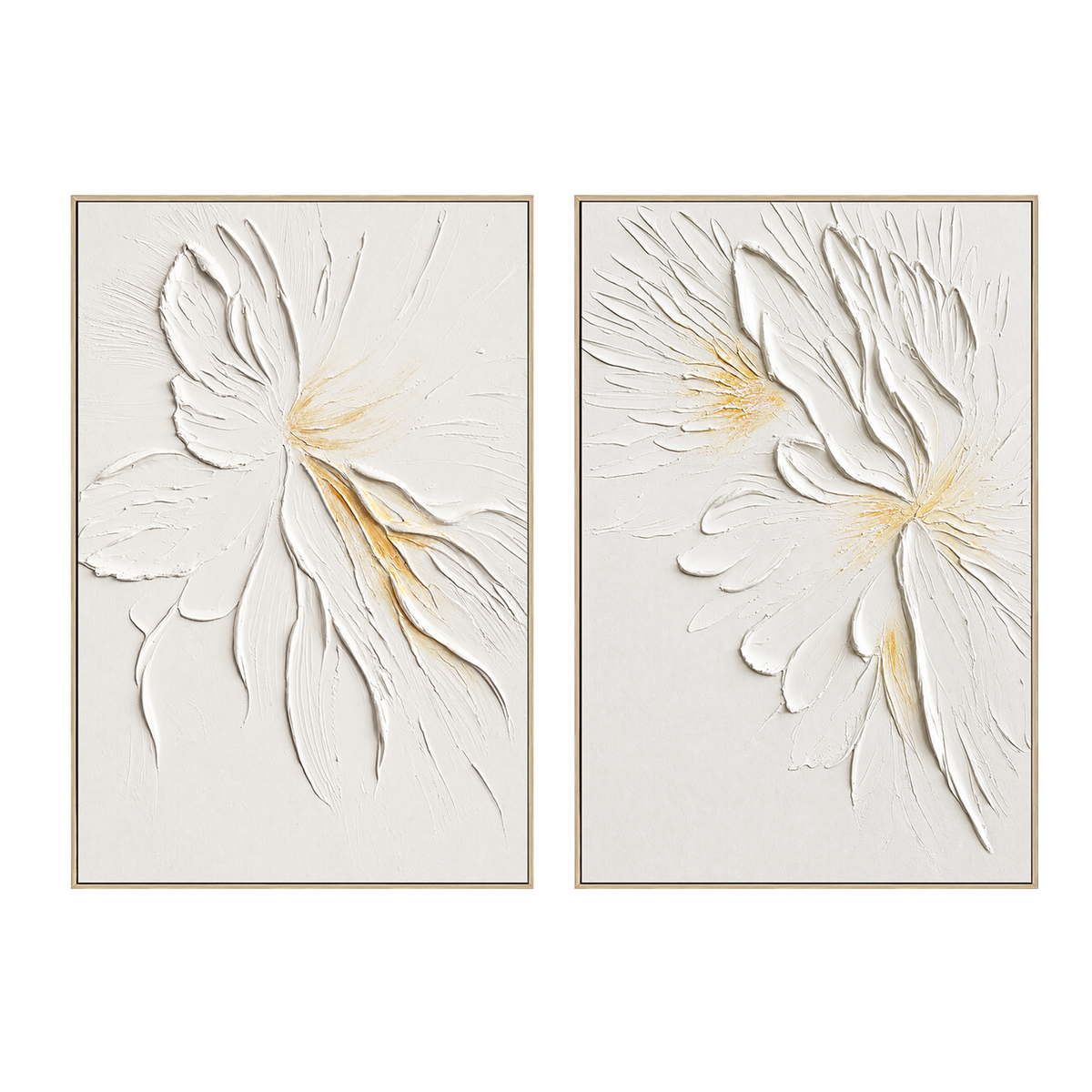 Whisper Bloom White Floral 3D Painting Set Set of 2