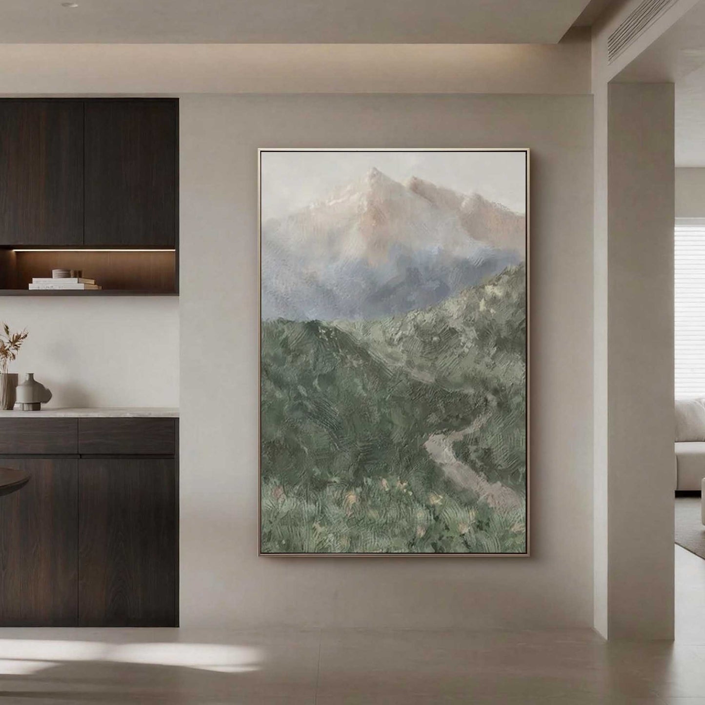 Misty Peaks Valley Impasto Landscape Painting