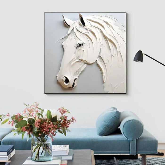 Majestic White Horse Textured Painting