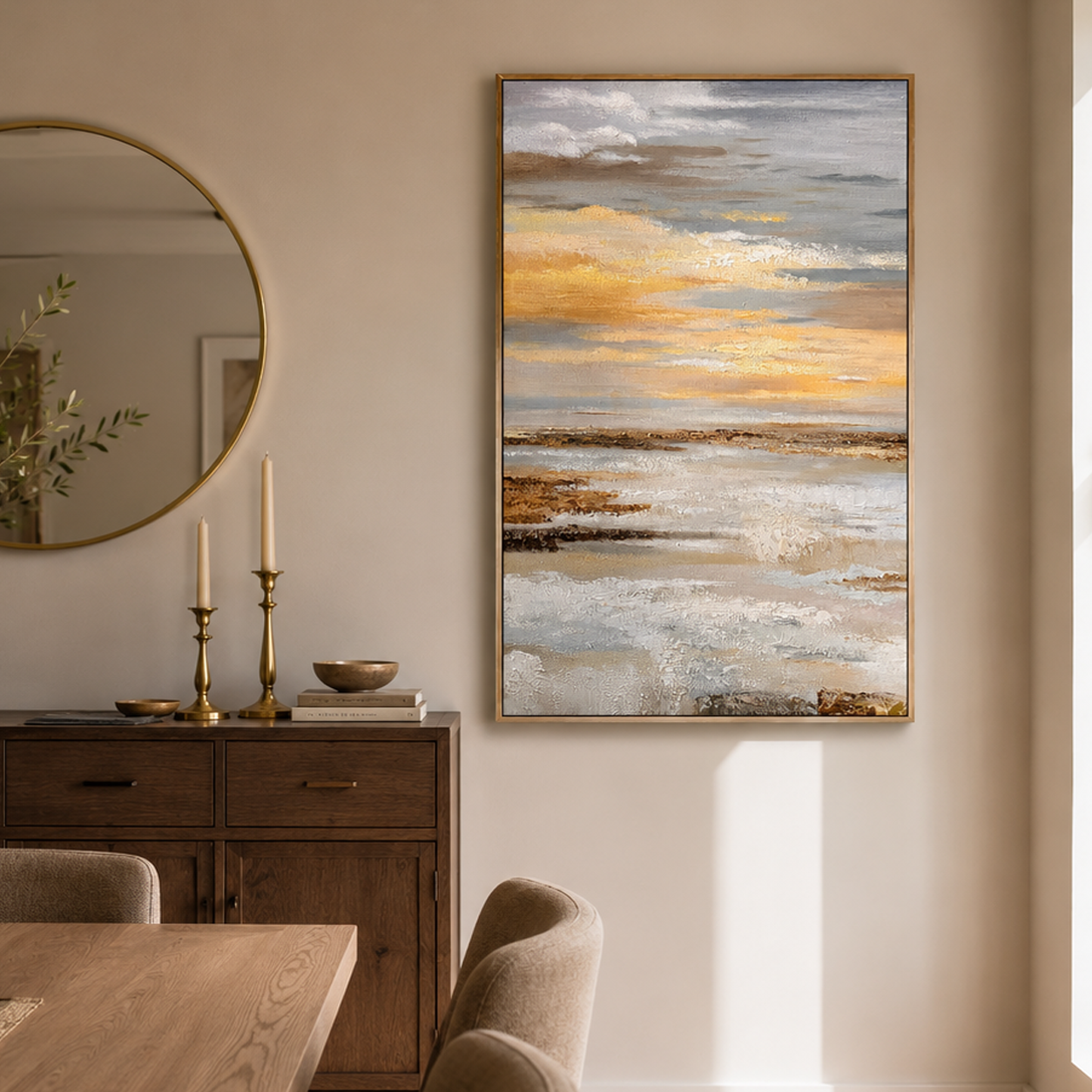 Golden Horizon Abstract Sunset Landscape Painting #RFX4£¨77£©
