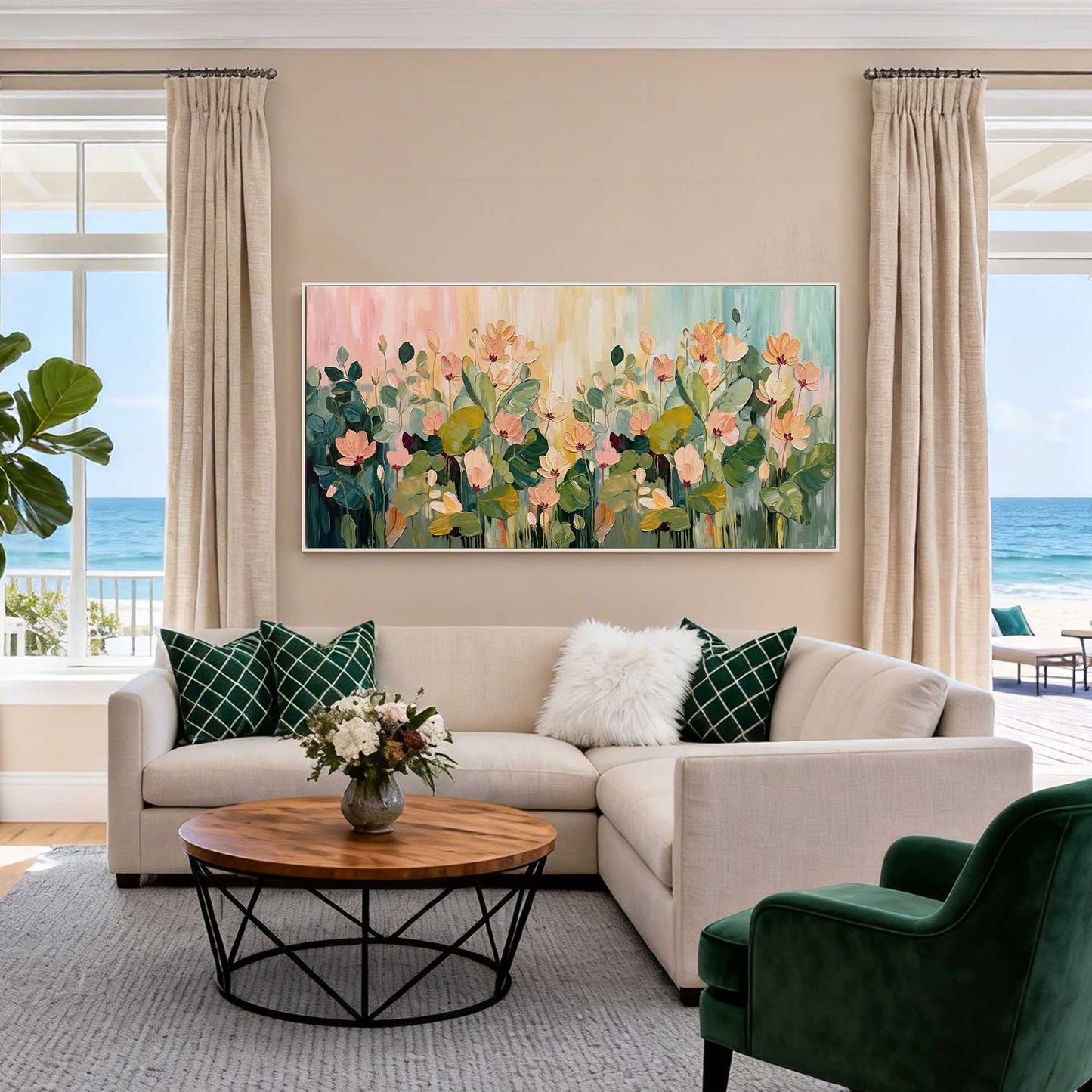 Blush Meadow Floral Impasto Oil Painting