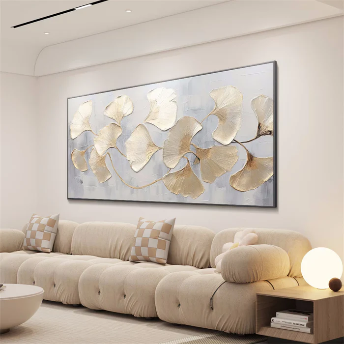 Golden Harmony Ginkgo Leaf Painting