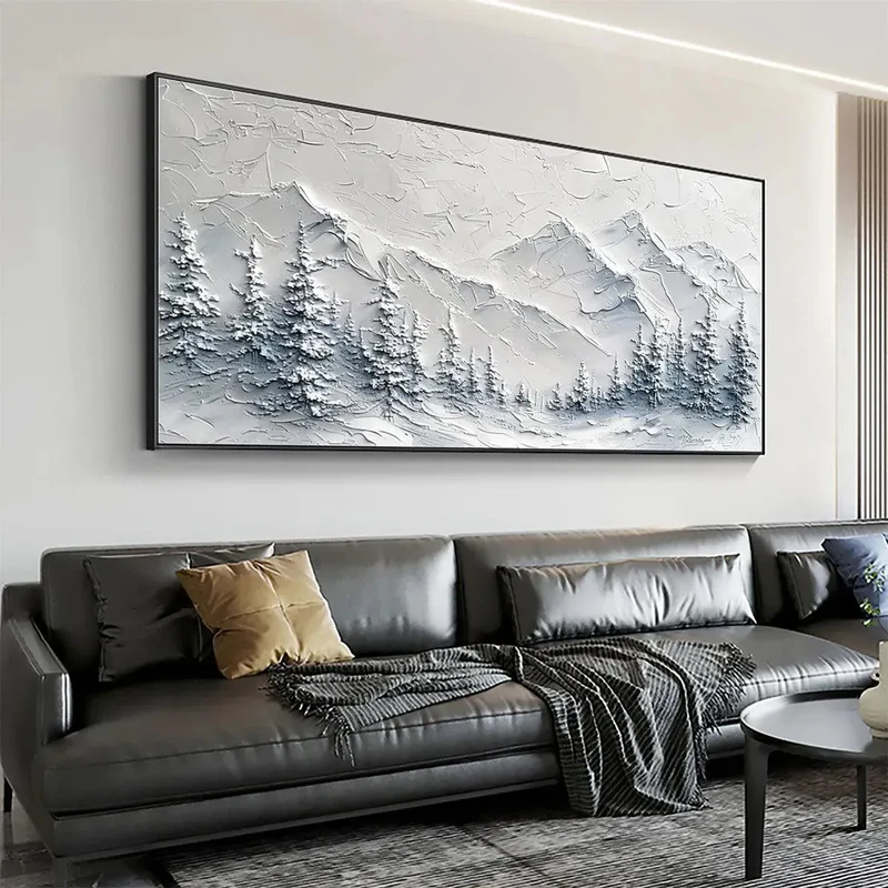 White Winter Mountain Textured Painting