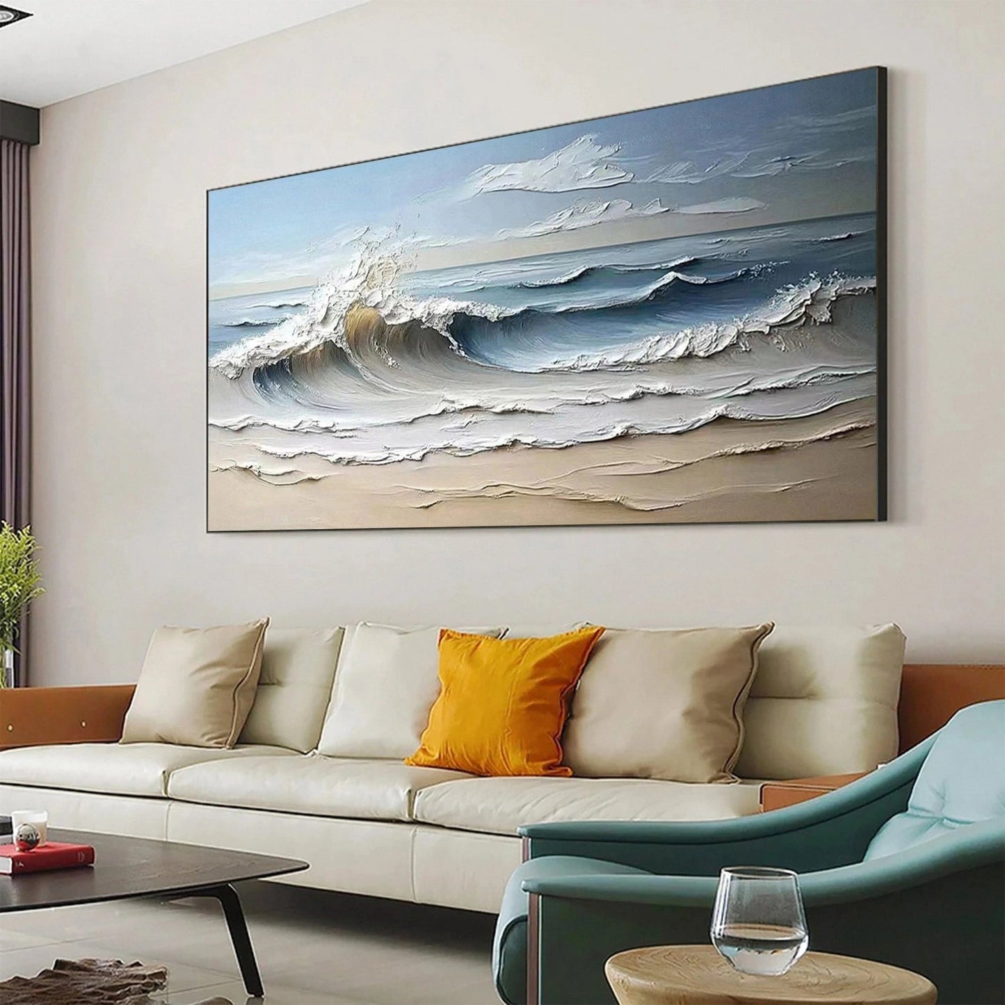 Golden Wave-Beige Textured Ocean Painting