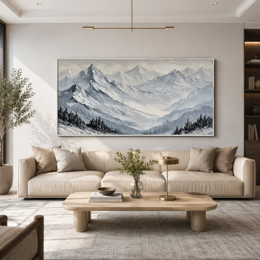 Silent Peaks Textured Mountain Painting