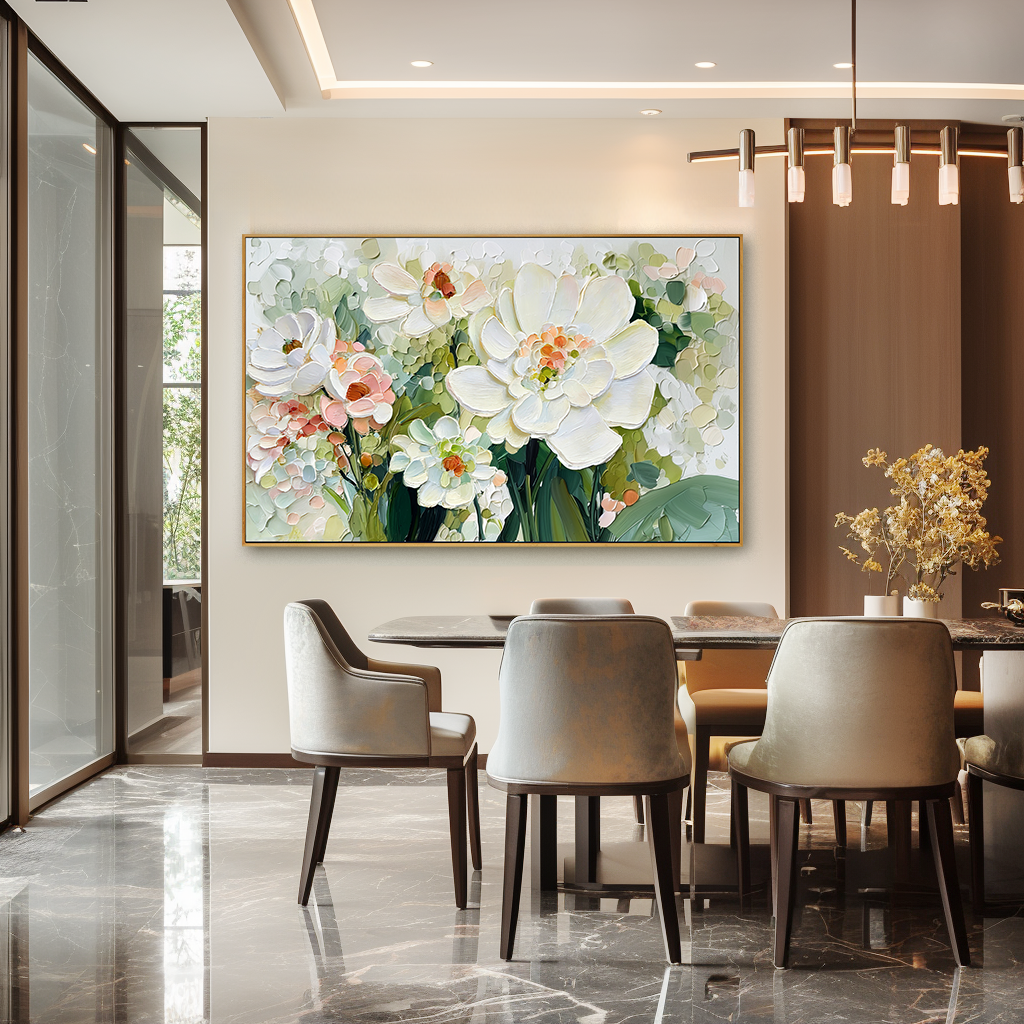 Ivory Bloom–Textured Floral Oil Painting