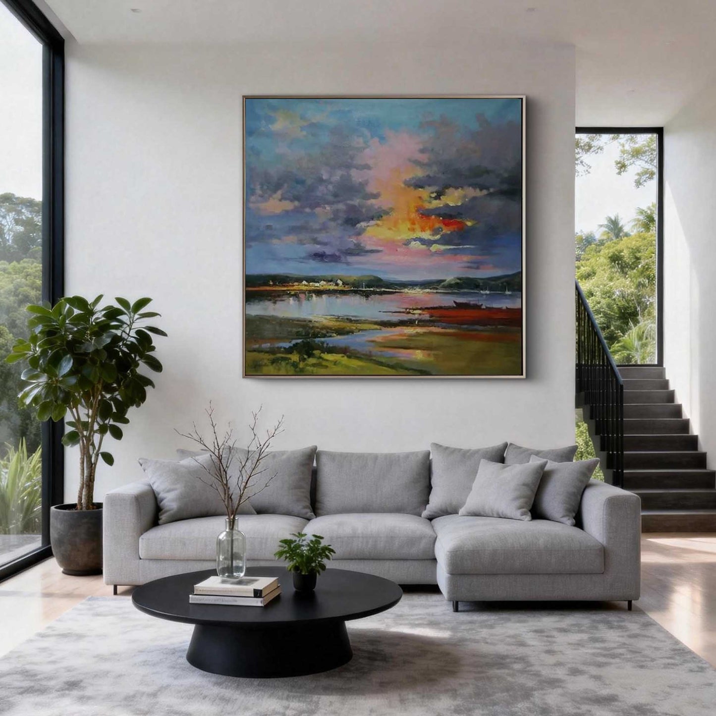 Sunset Harbor Impressionist Landscape Canvas Art