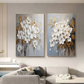 Golden Bloom White Floral Textured Painting Set Set of 2