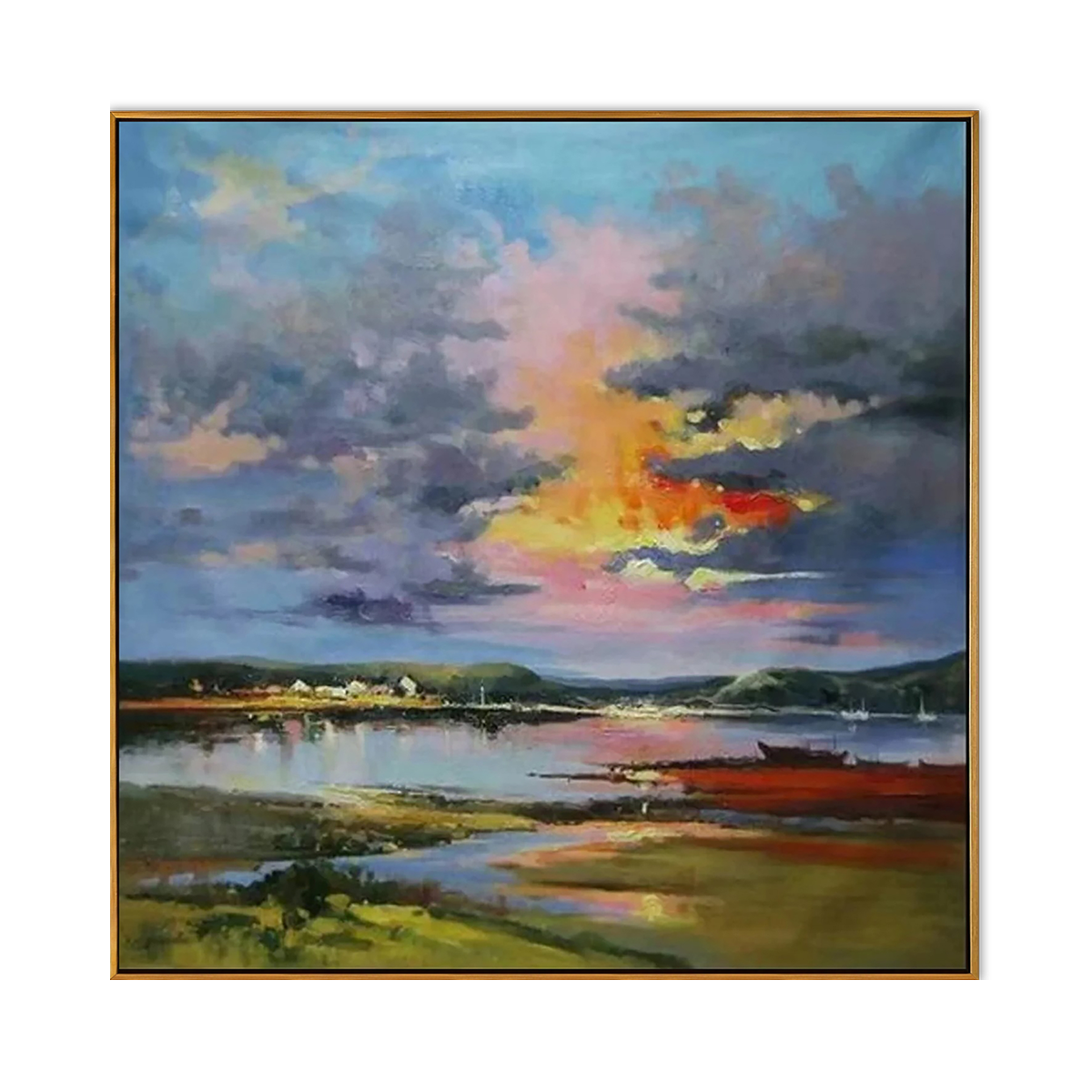 Sunset Harbor Impressionist Landscape Canvas Art