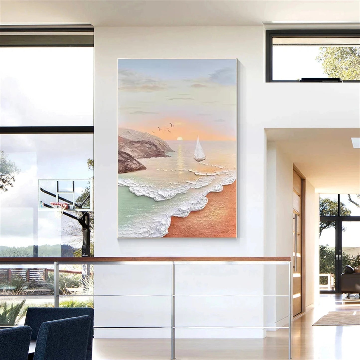 Sunset Coral-Sand Seascape Painting