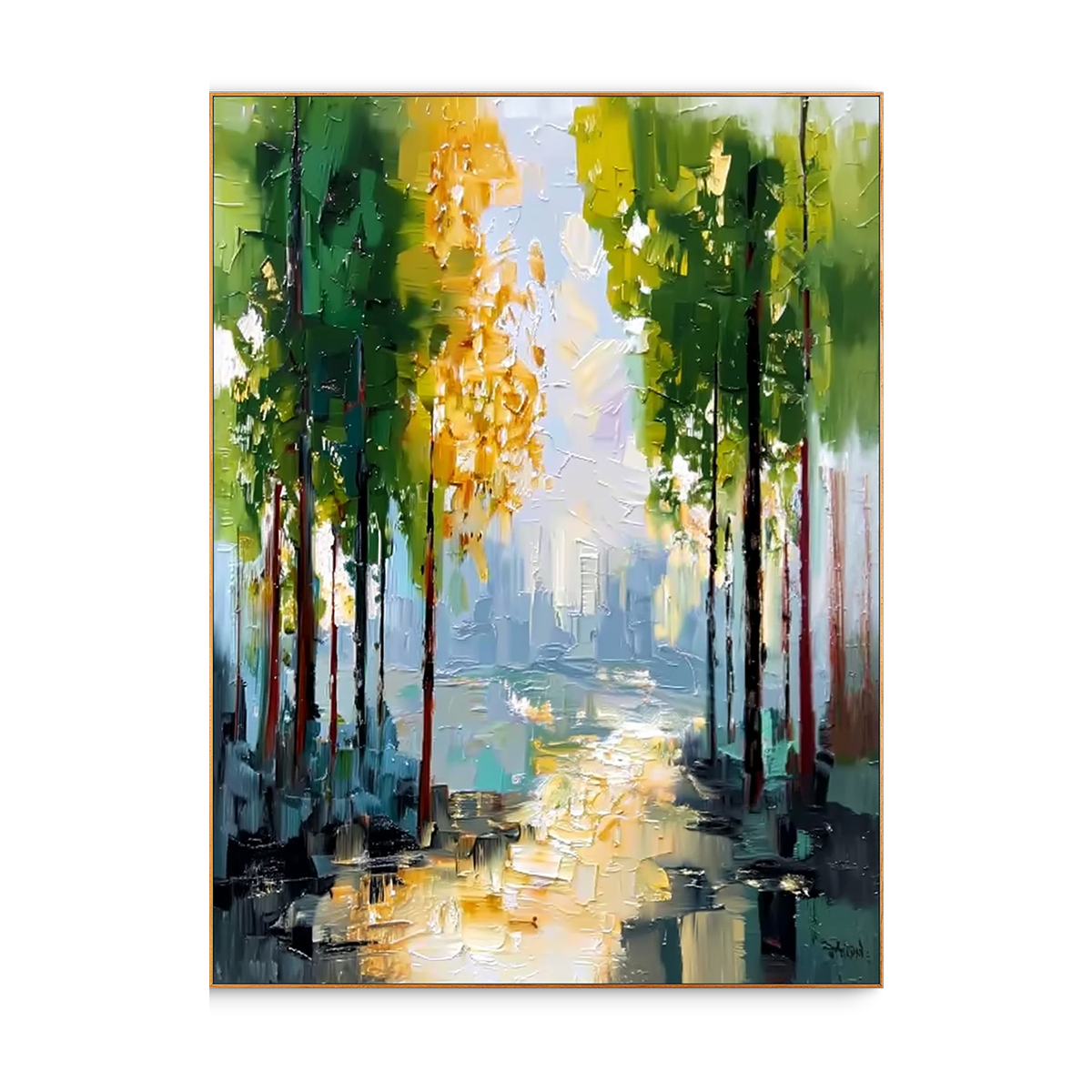 Sunlit City Walkway Impasto Canvas Art