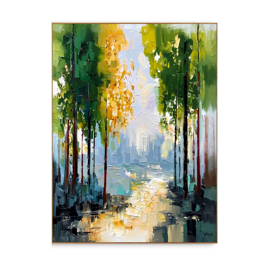 Sunlit City Walkway Impasto Canvas Art