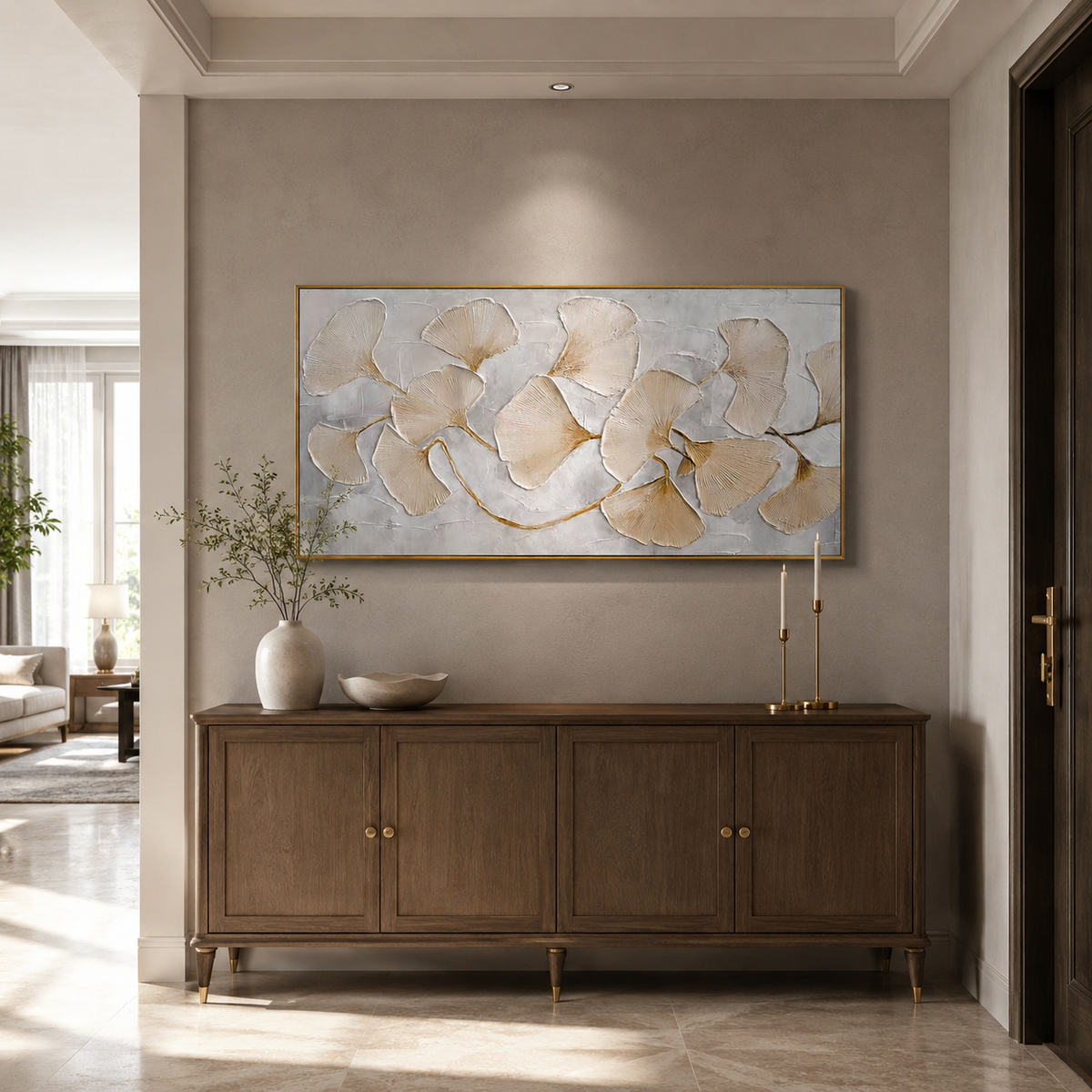 Golden Harmony Ginkgo Leaf Painting