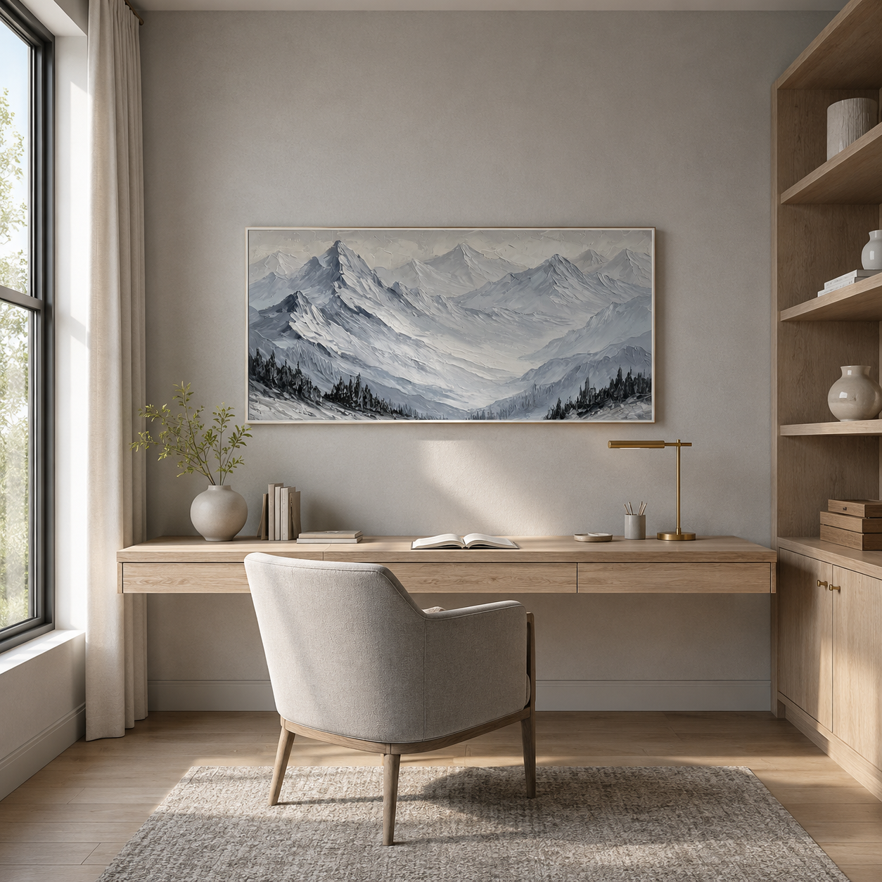 Silent Peaks Textured Mountain Painting