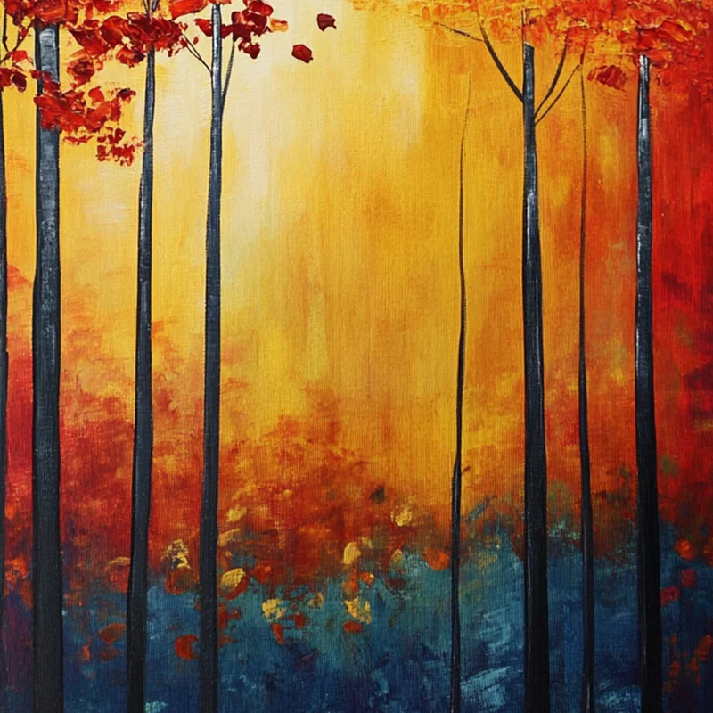 Golden Ember Forest Painting