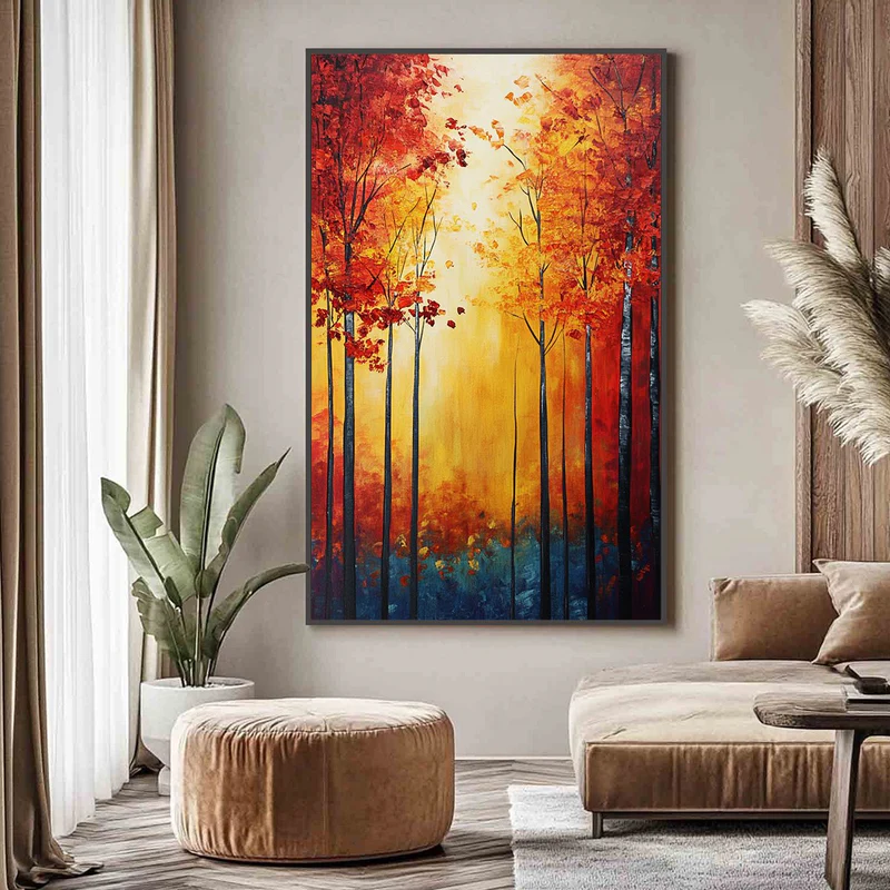 Golden Ember Forest Painting