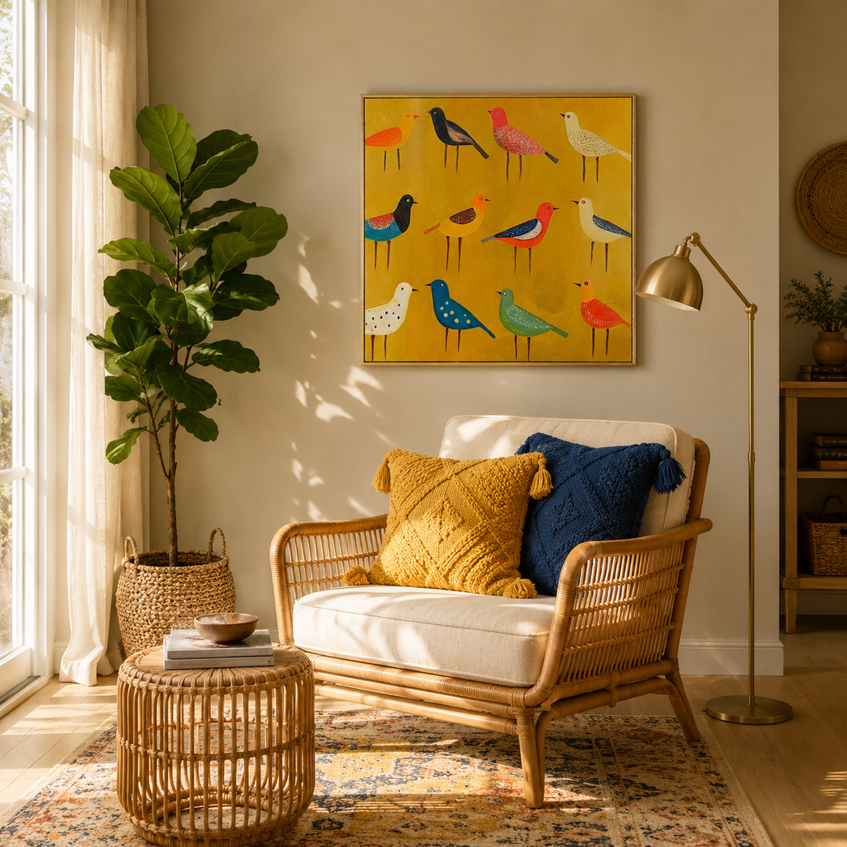 Joyful Birds Colorful Abstract Painting