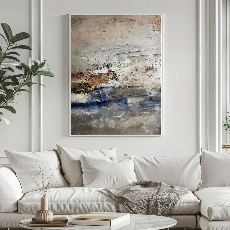 Ocean Drift Beige & Blue Abstract Painting