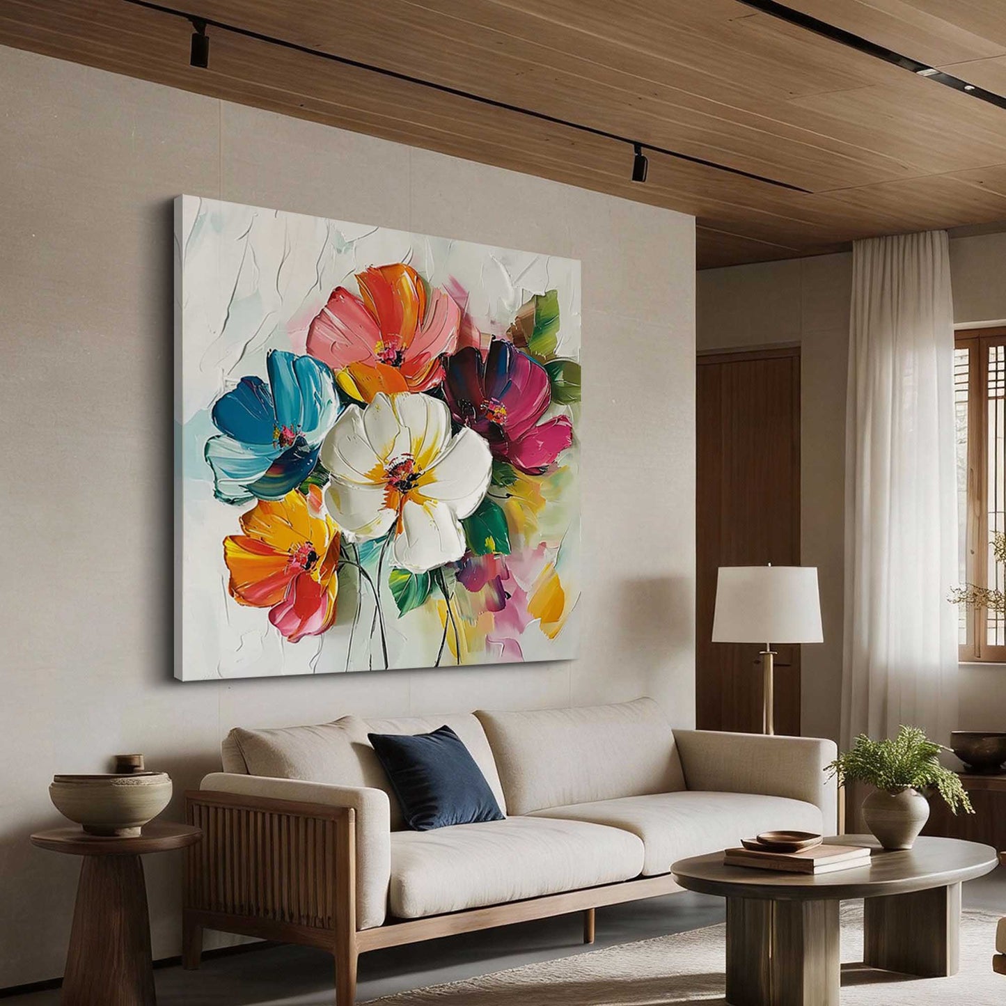 Vibrant Bloom Impasto Floral Oil Painting