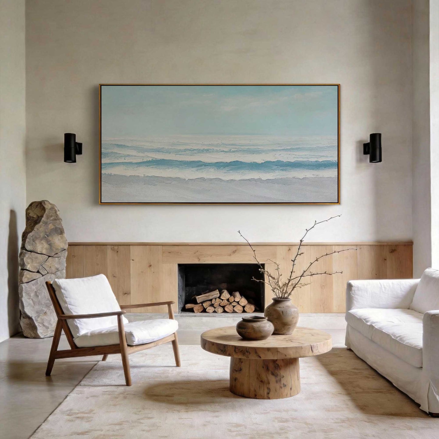 Soft Blue Calm Shore Textured Painting