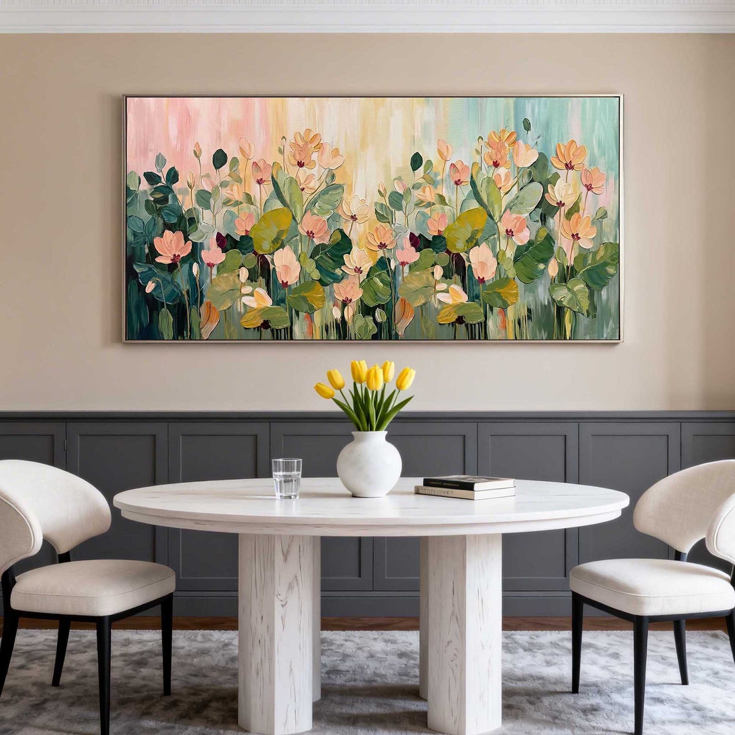 Blush Meadow Floral Impasto Oil Painting
