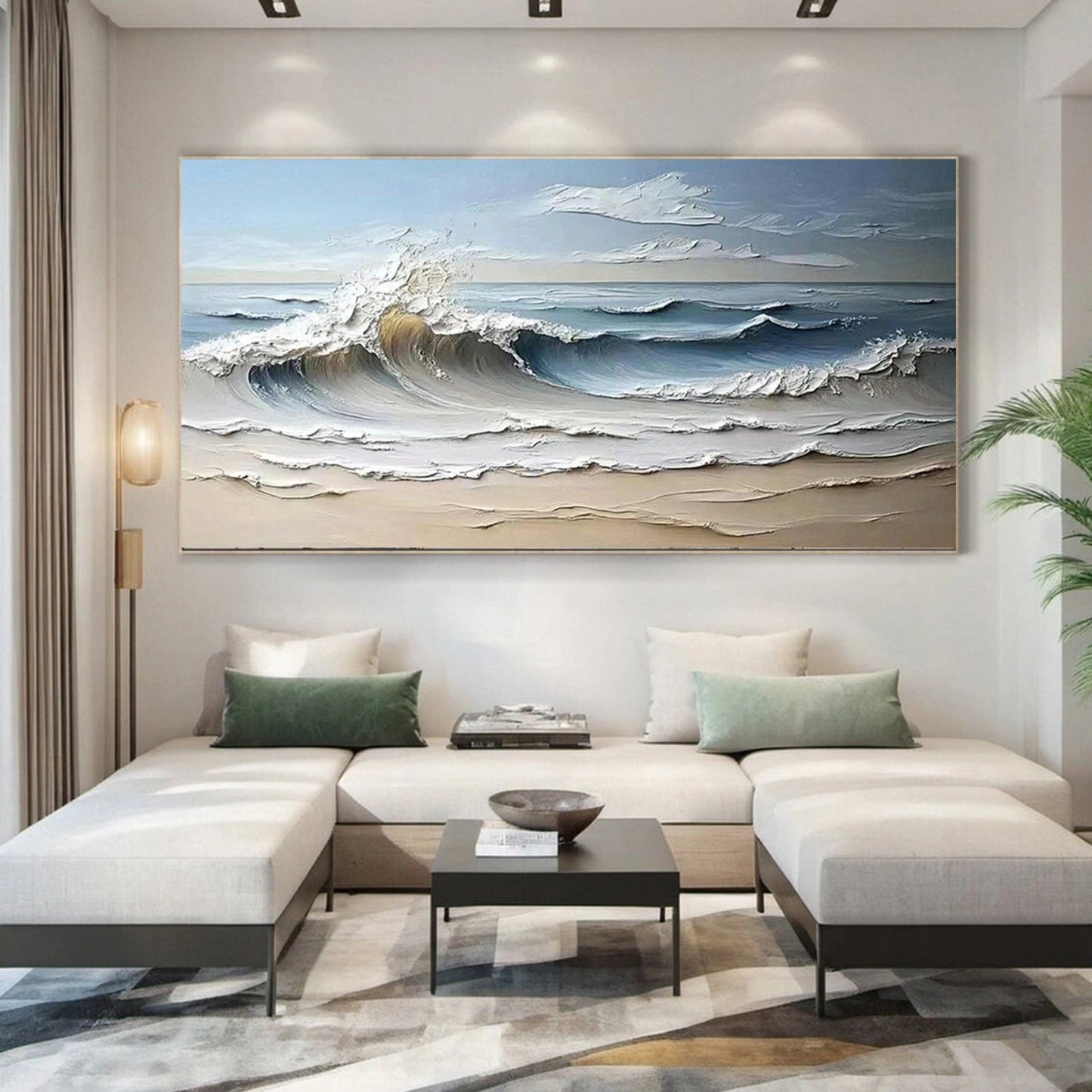 Golden Wave-Beige Textured Ocean Painting