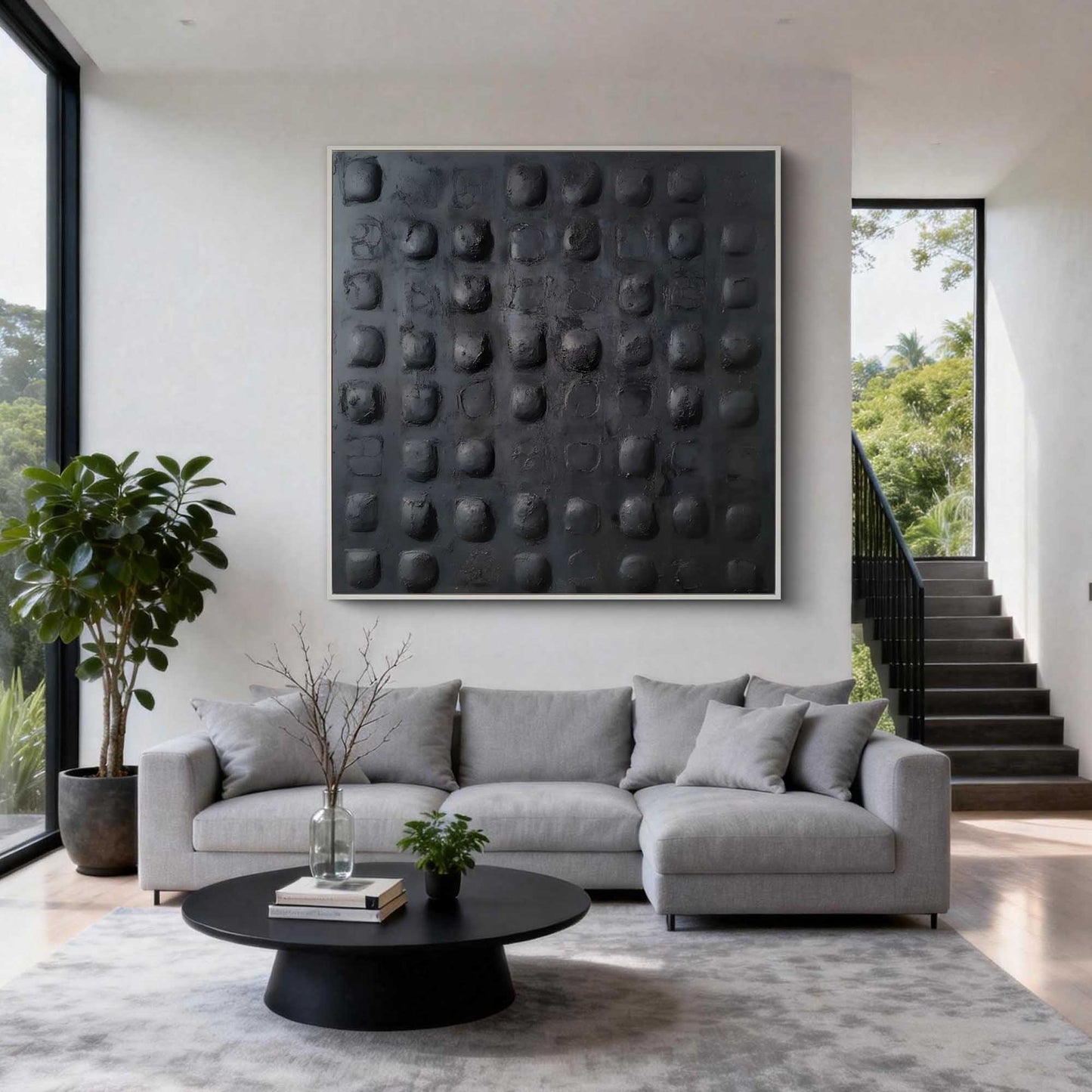 Charcoal 3D Dots Abstract Painting