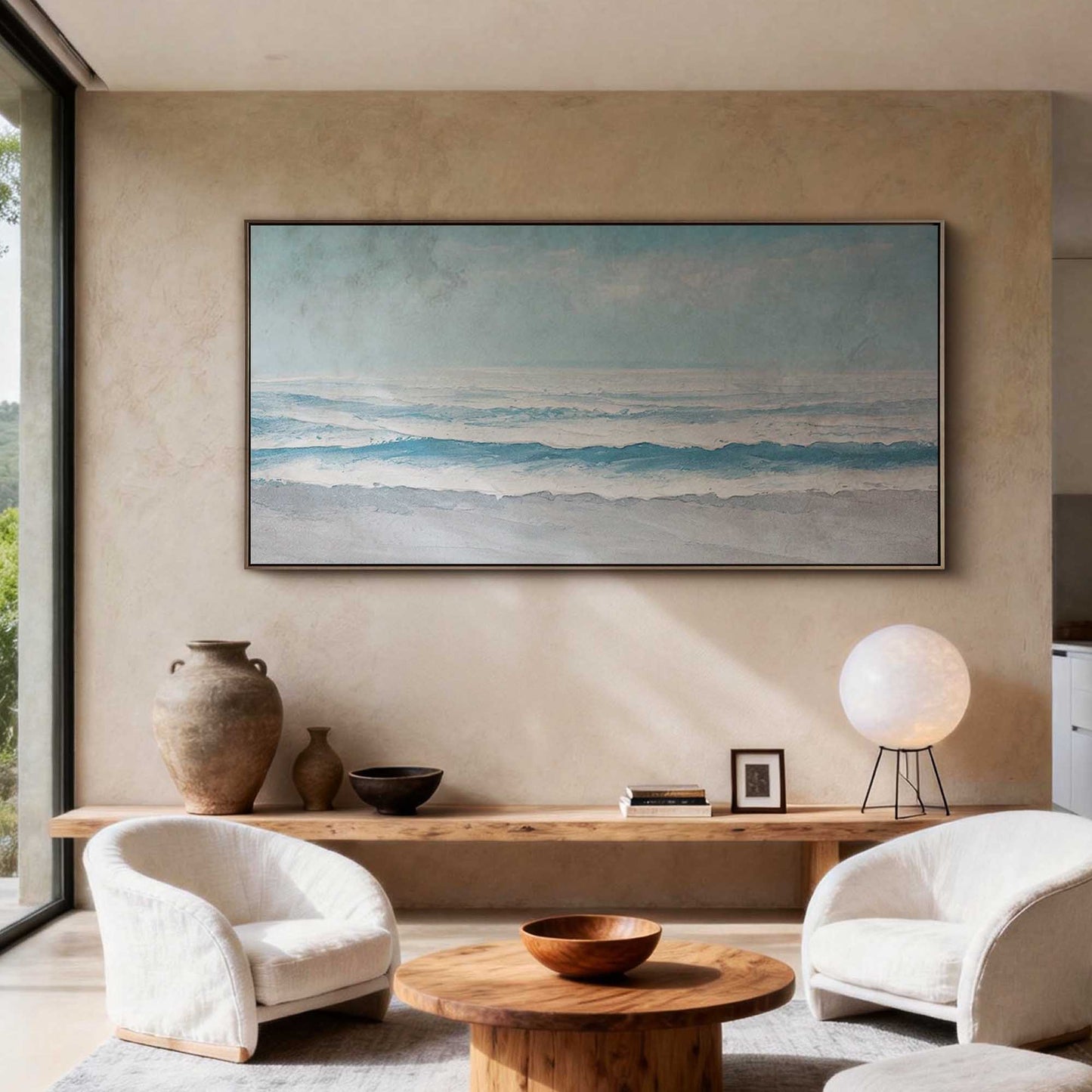 Soft Blue Calm Shore Textured Painting