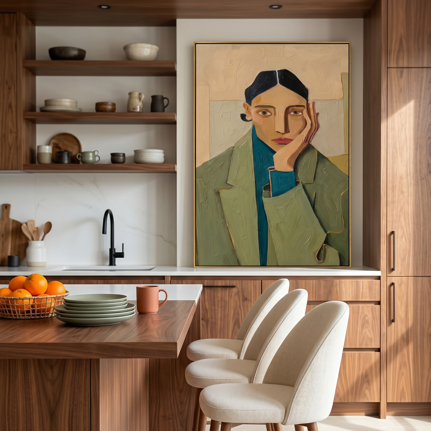 Contemplative Green Coat Portrait Canvas Art