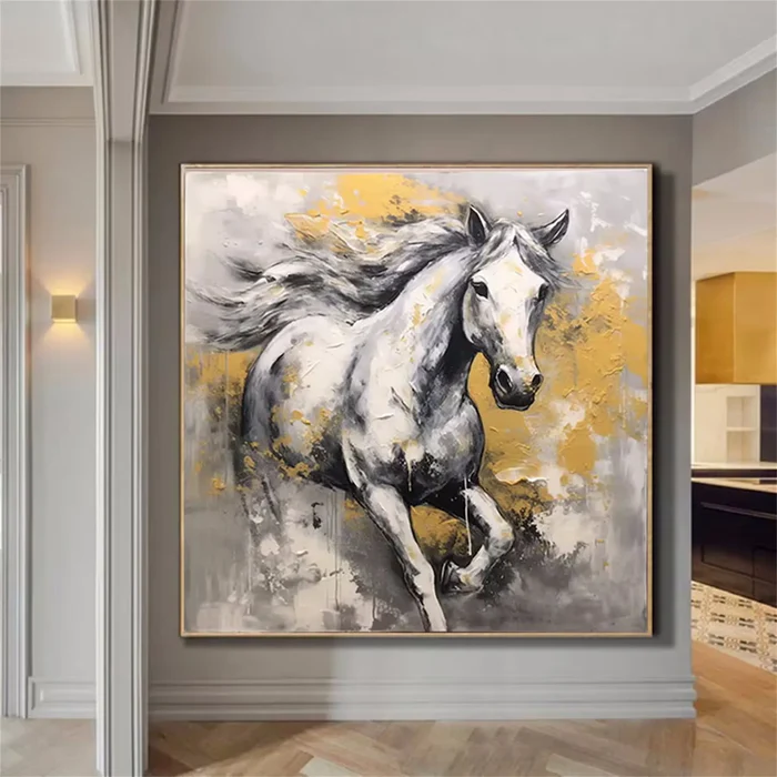 Golden Gallop White Horse Painting