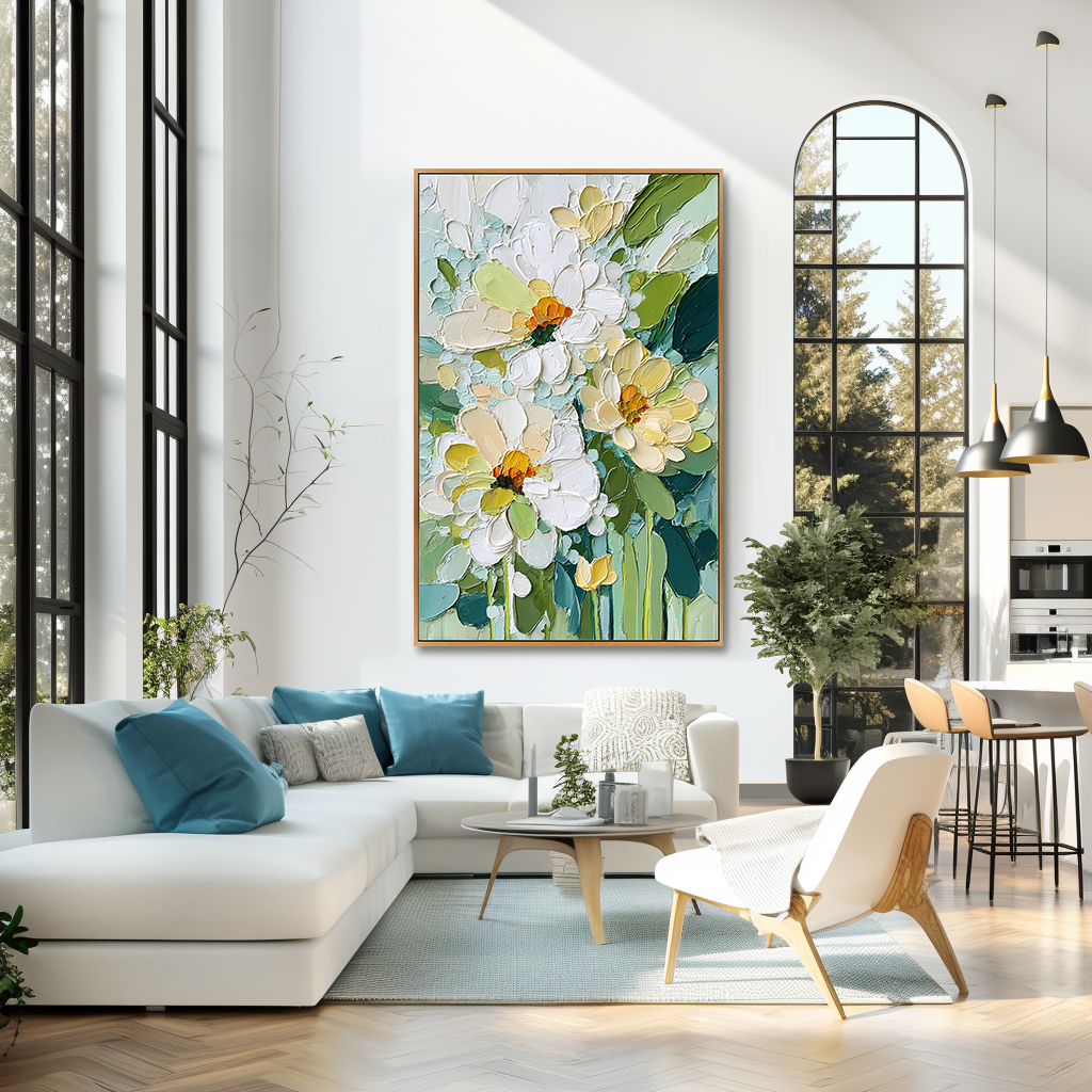 Mint Breeze Floral Abstract Painting