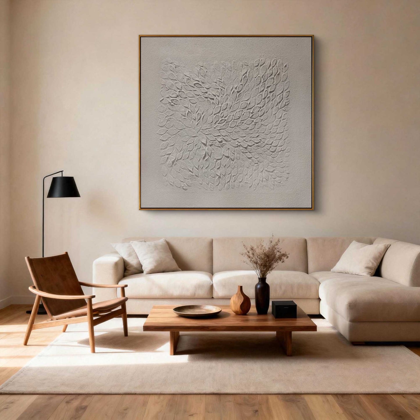 White Leaf Impasto Abstract Painting
