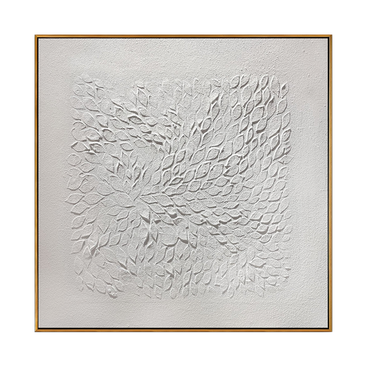 White Leaf Impasto Abstract Painting