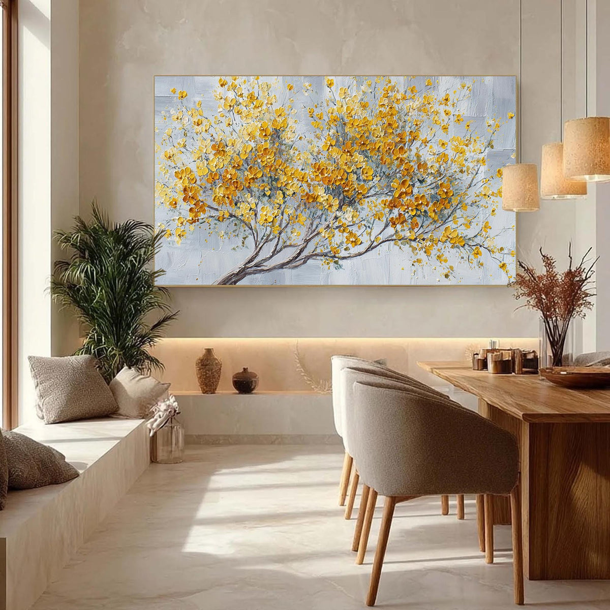 Golden Flourish Floral Painting