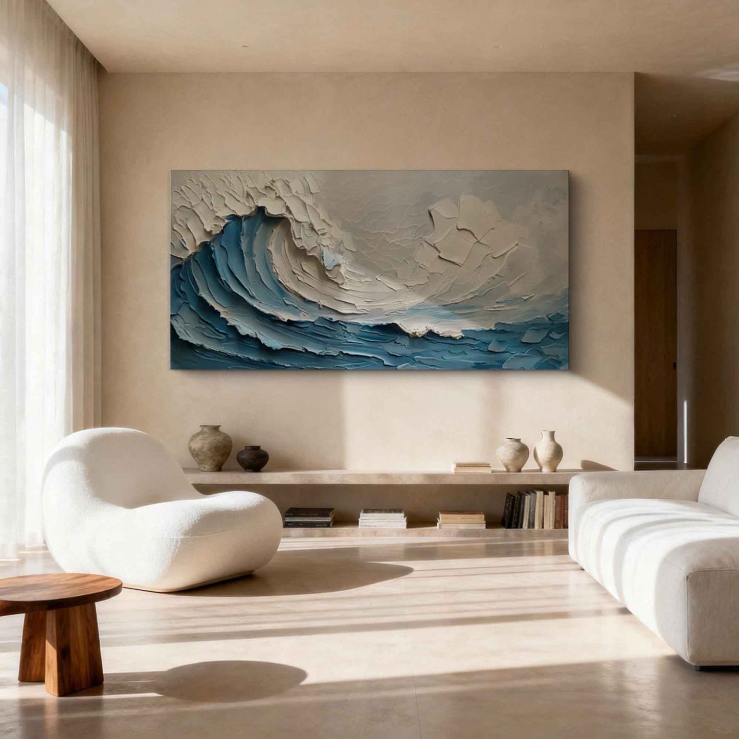 Turquoise Crested Wave Thick Texture Painting