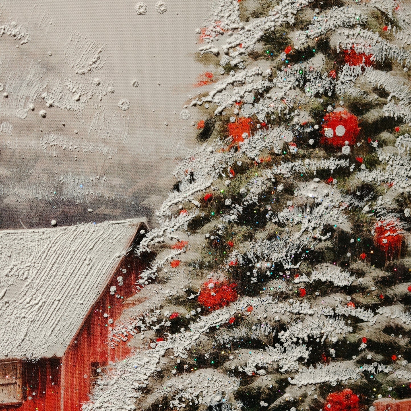 Christmas Pine Glow – Snowy Holiday Landscape Painting