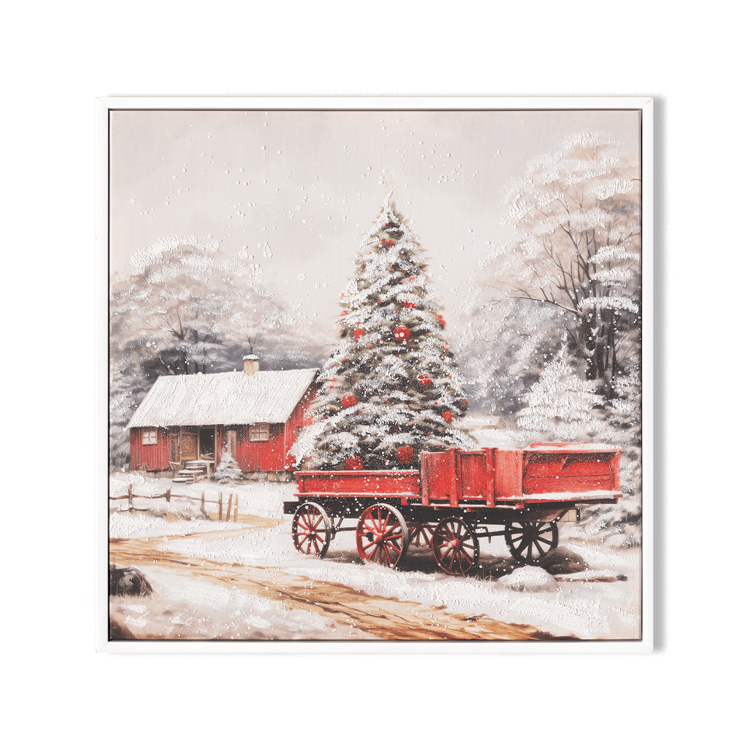Christmas Pine Glow – Snowy Holiday Landscape Painting