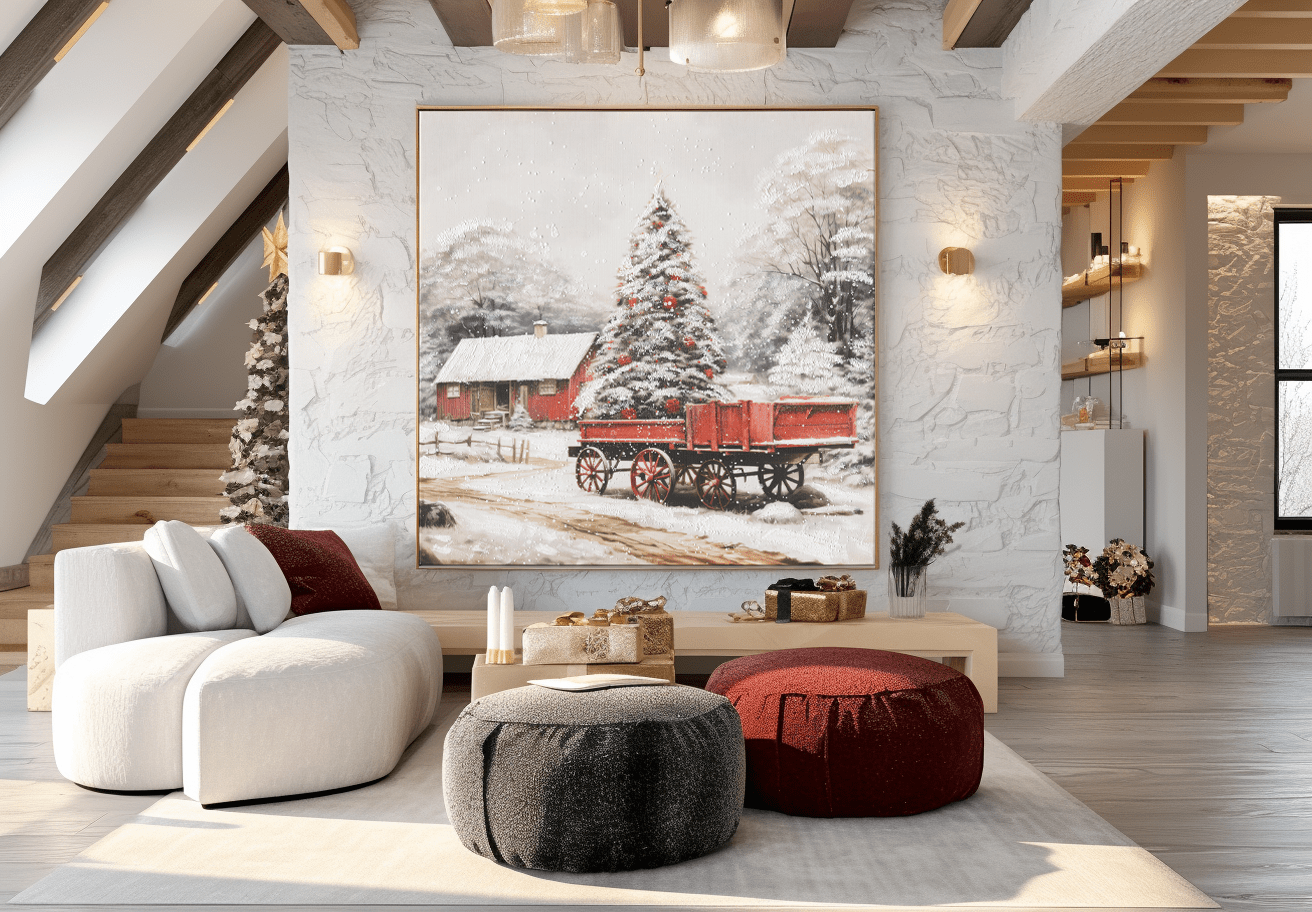 Christmas Pine Glow – Snowy Holiday Landscape Painting
