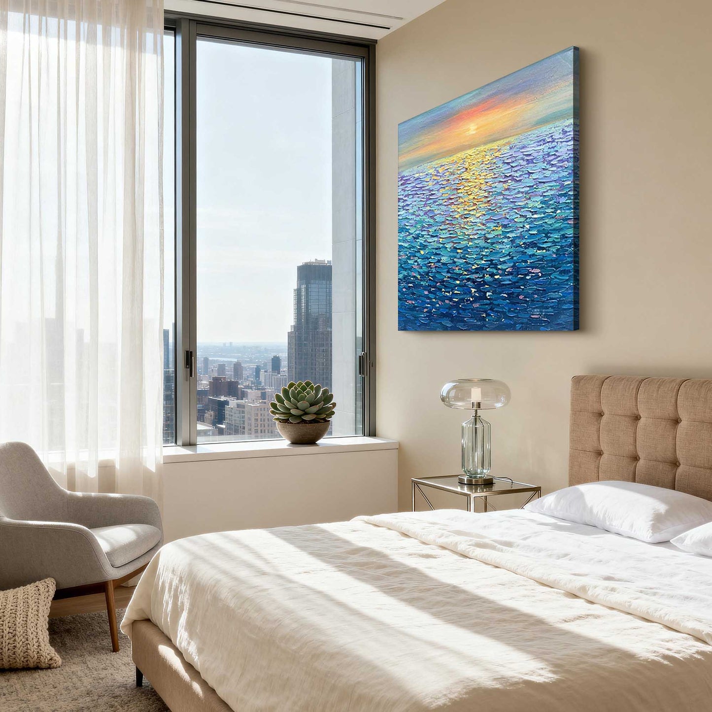 Sunlit Ripple Ocean Impasto Oil Painting