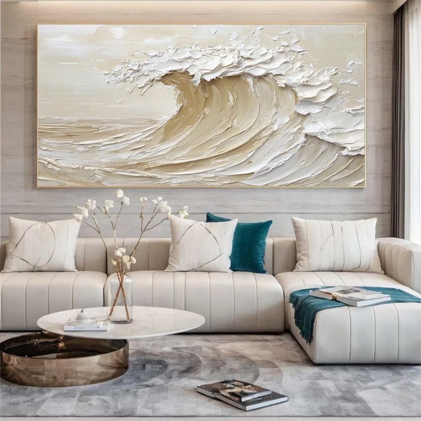 Golden Crest-Beige Ocean Wave Painting
