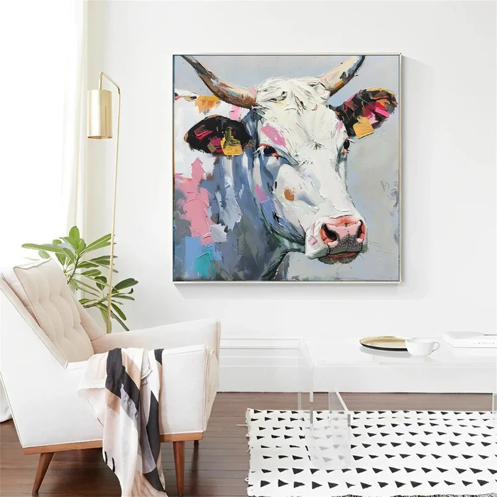 Pastel Meadow Cow Painting
