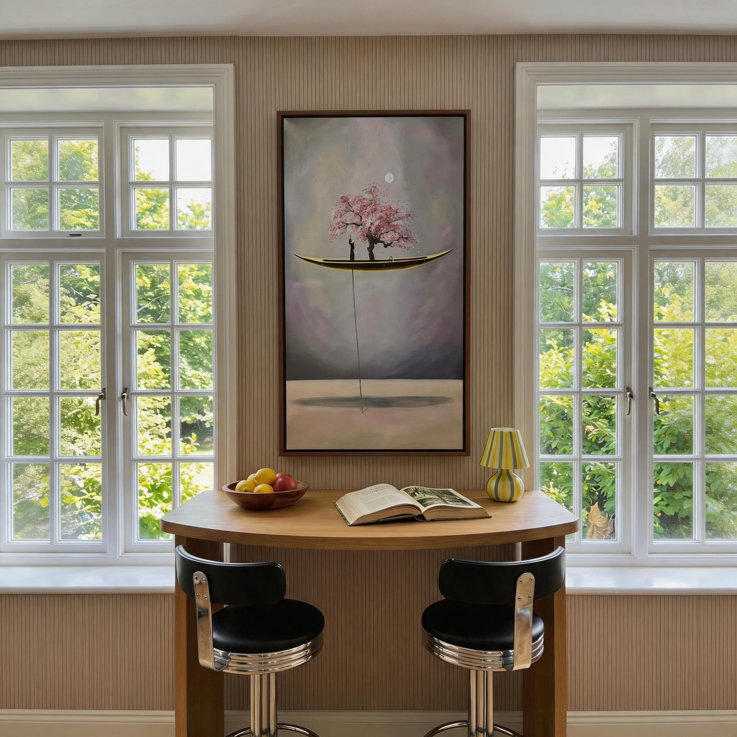 Moonlit Sakura Boat Surreal Canvas Art