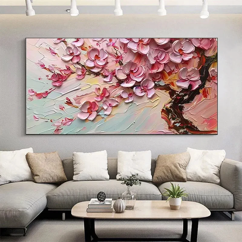 Pink Cherry Flower Textured Painting