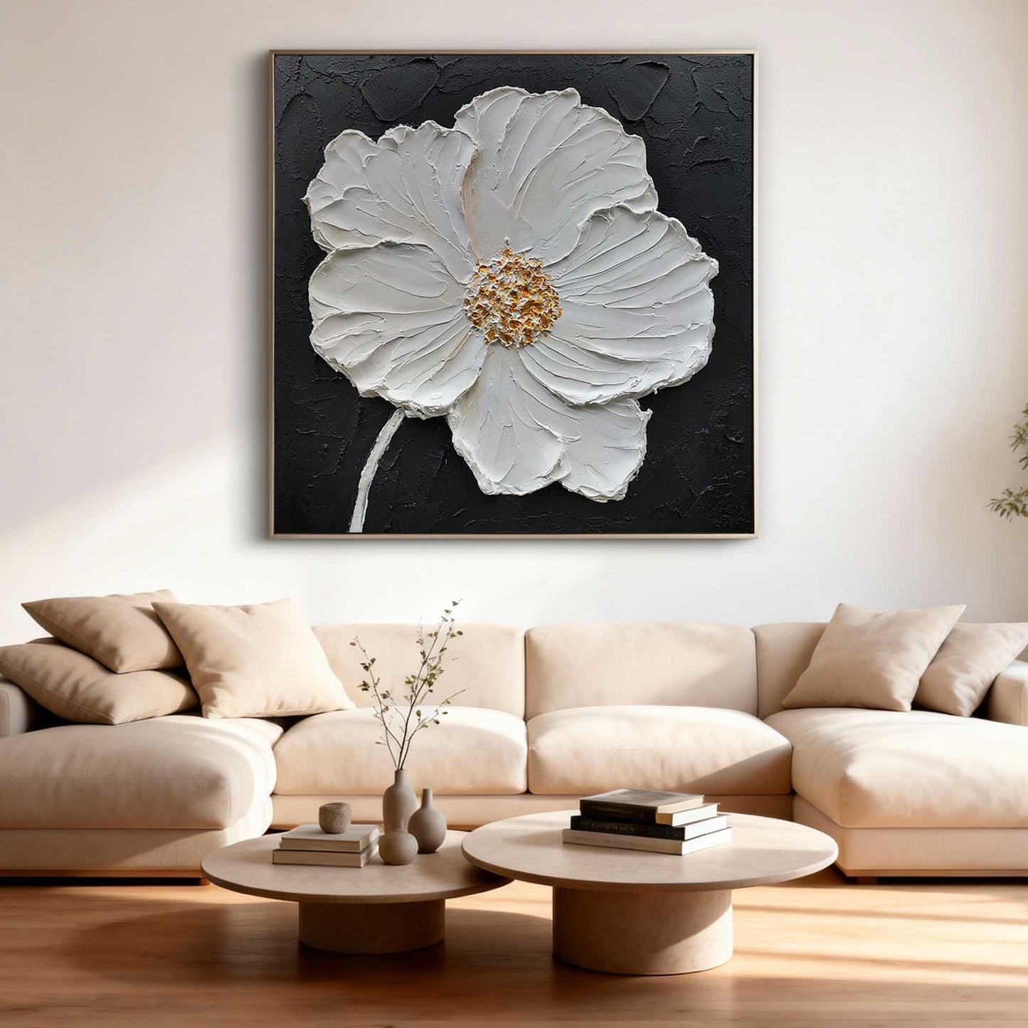 Midnight Pearl Textured Floral Painting