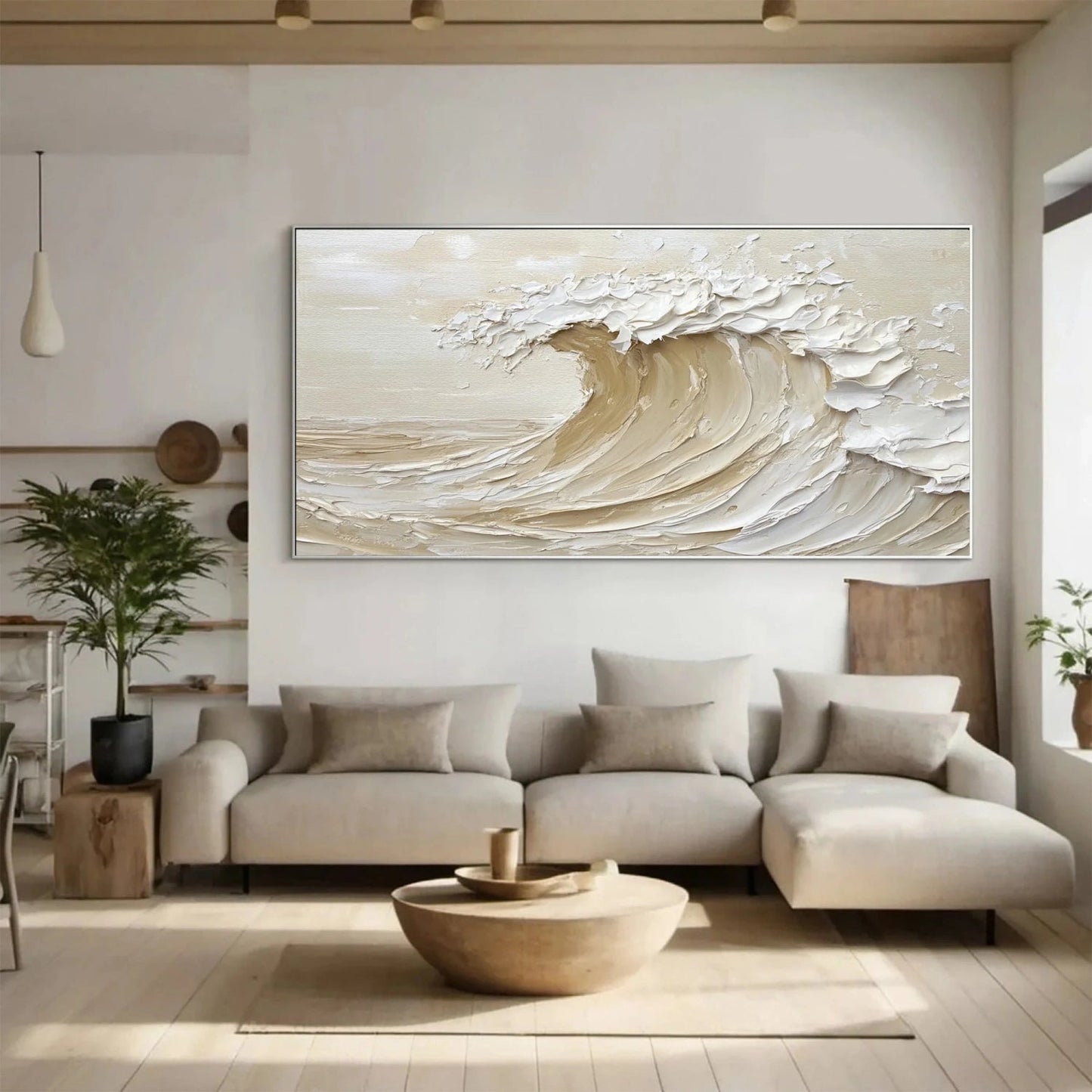 Golden Crest-Beige Ocean Wave Painting