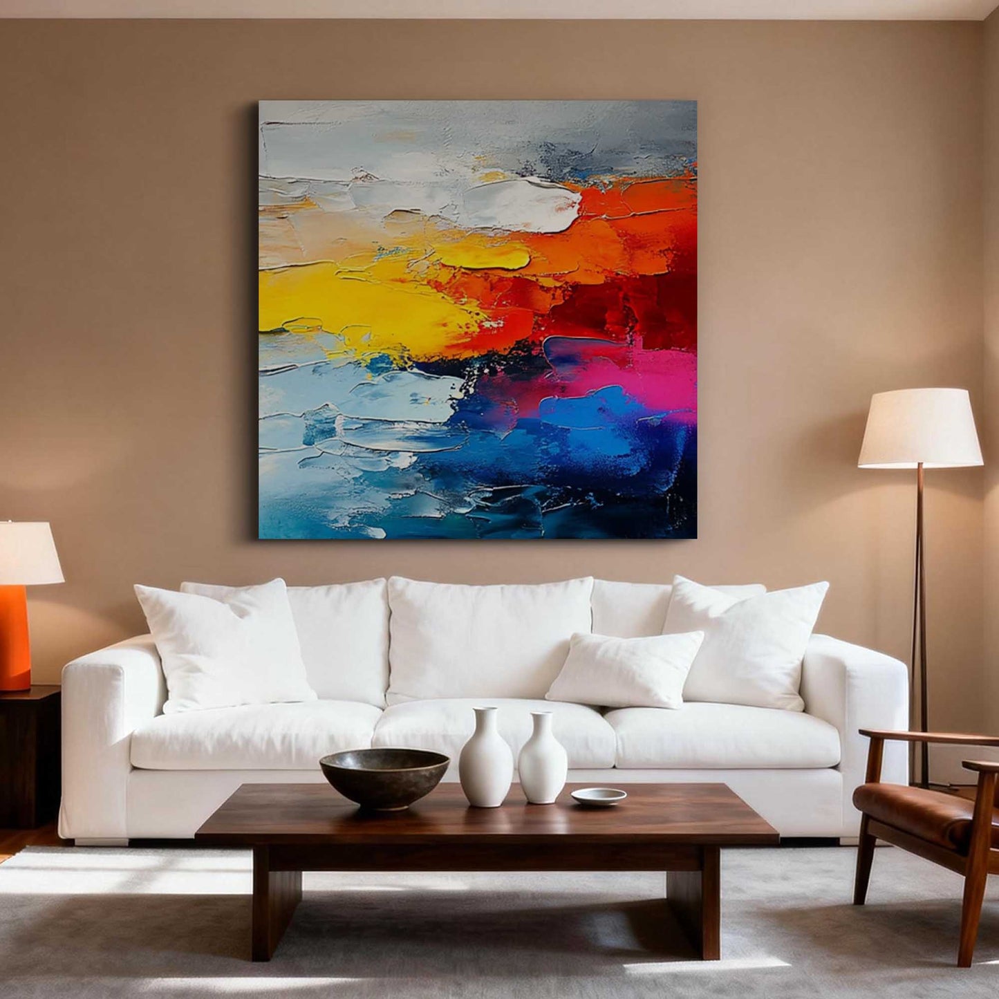 Fiery Horizon Textured Painting